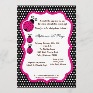 5x7 Black Lady Bug Baby shower Uitnodiging
