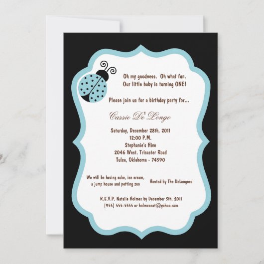 5x7 Black Lady Bug Invitation de fête d'anniversai (Devant)