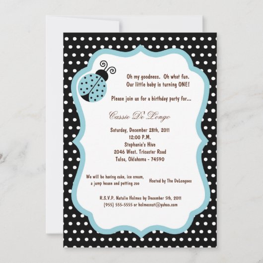 5x7 Black Lady Bug Invitation de fête d'anniversai (Devant)