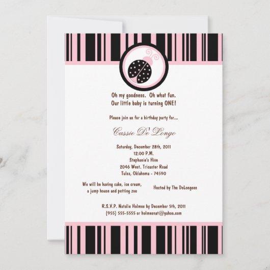 5x7 Black Lady Bug Invitation de fête d'anniversai (Devant)