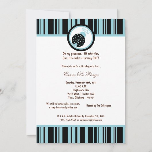 5x7 Black Lady Bug Invitation de fête d'anniversai (Devant)