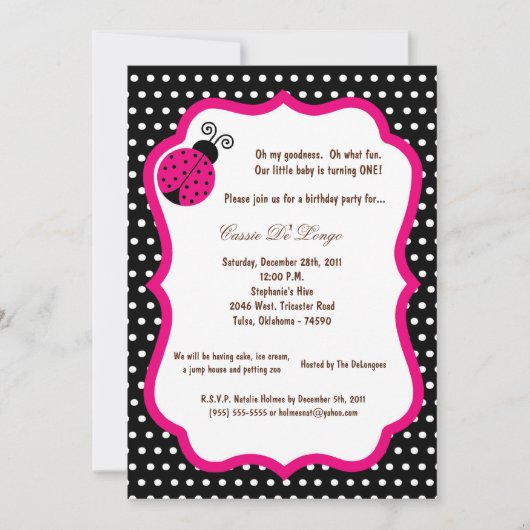 5x7 Black Lady Bug Invitation de fête d'anniversai (Devant)