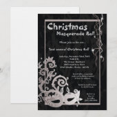 5x7 Black Masquerade Christmas Ball Invitation (Devant / Derrière)