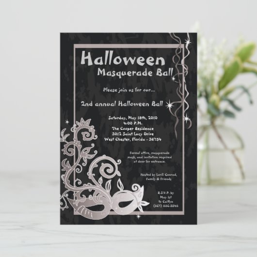 5x7 Black Masquerade Halloween Ball Invitation (Debout devant)