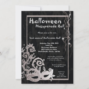 5x7 Black Masquerade Halloween Ball Invitation Kaart