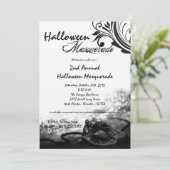 5x7 Black Masquerade Halloween Costume Invitation Kaart (Staand voorkant)
