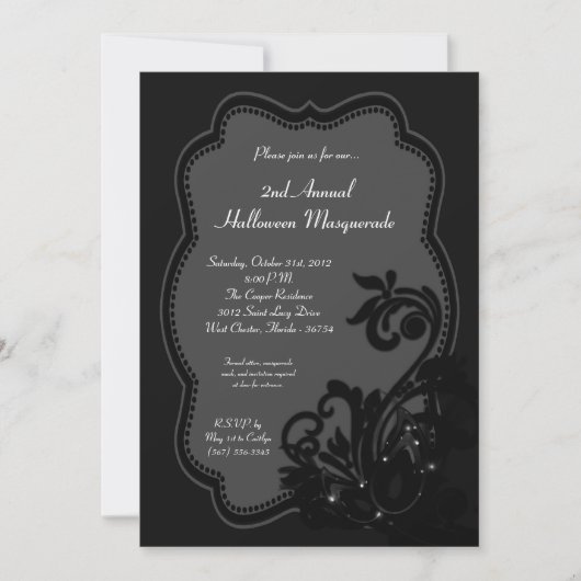 5x7 Black Masquerade Halloween Costume Invitation Kaart (Voorkant)