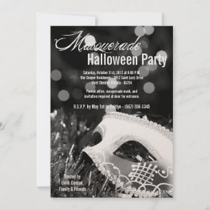 5x7 Black Masquerade Halloween Costume Invitation Kaart