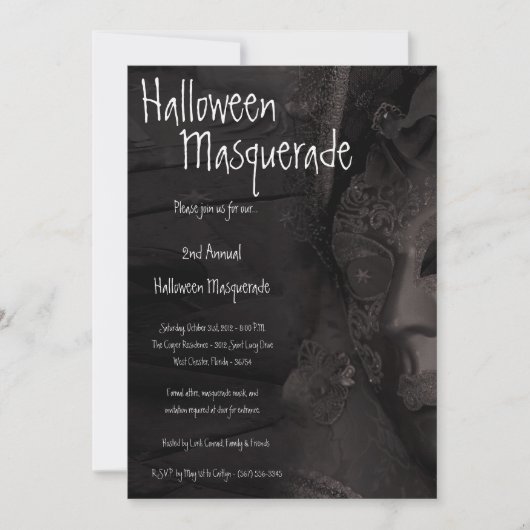 5x7 Black Masquerade Invitation Costume Halloween (Devant)
