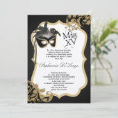 5x7 Black Masquerade Mask Quinceanera Uitnodiging (Staand voorkant)