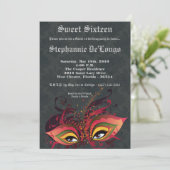 5x7 Black Masquerade Sweet 16 Verjaardag Uitnodigi Kaart (Staand voorkant)