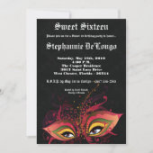 5x7 Black Masquerade Sweet 16 Verjaardag Uitnodigi Kaart (Voorkant)
