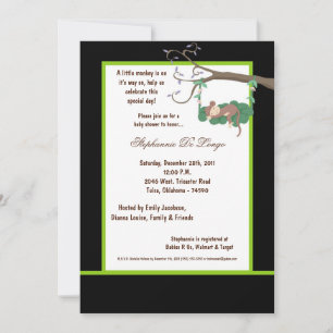 5x7 Black Monkey Baby shower Uitnodiging
