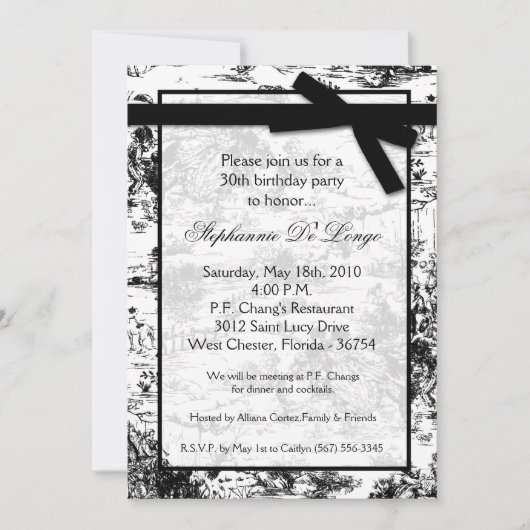 5x7 Black Toile Fabric Invitation à la fête d'anni (Devant)