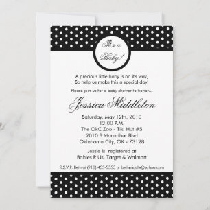 5x7 Black White Polka Dot Baby shower Invitation Kaart