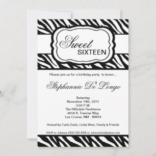 5x7 Black Zebra Imprimer Anniversaire Invitation