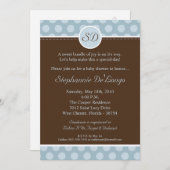 5x7 Blauw Monogram Polka Dot Baby shower Uitnodigi Kaart (Voorkant / Achterkant)