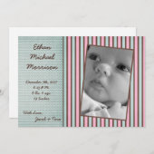 5x7 Blauw Roze Streep Foto Aankondiging Geboorte (Voorkant / Achterkant)