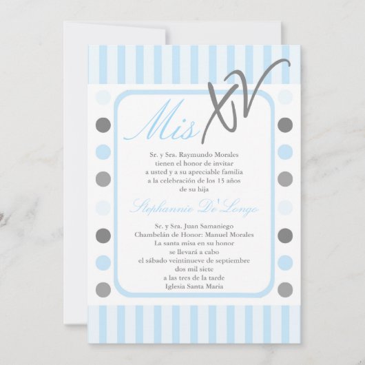 5x7 Blauwe Polka Dot Quinceanera Party Uitnodiging (Voorkant)