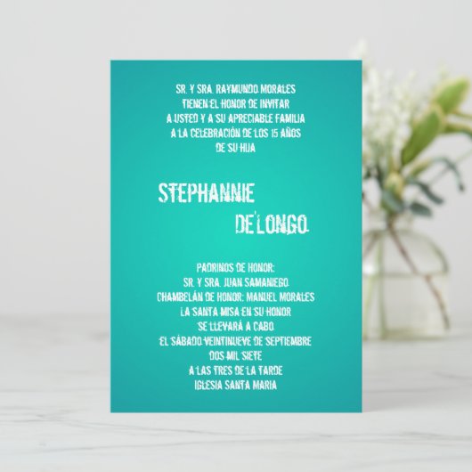 5x7 Blauwgroen DJ Spin Platenspeler Quinceanera Ui Kaart (Staand voorkant)