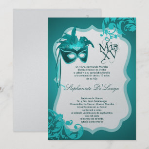 5x7 Blauwgroen Masquerade Masker Quinceanera Uitno Kaart