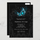5x7 Blauwgroen Masquerade Sweet 16 Birthday Uitnod Kaart (Voorkant / Achterkant)