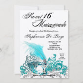 5x7 Blauwgroen Masquerade Sweet 16 Verjaardagsuitn Kaart (Voorkant)