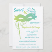 5x7 Blauwgroen Masquerade Sweet 16 Verjaardagsuitn Kaart (Voorkant)