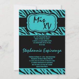 5x7 Blauwgroen Zebra Print Quinceanera 15 Uitnodig Kaart