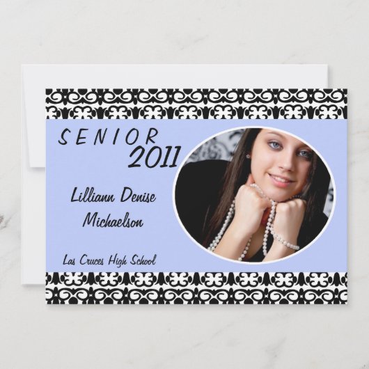 5x7 bleu clair Damas photo Faire-part principal (Devant)