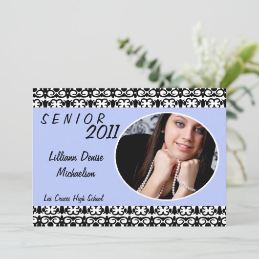 5x7 bleu clair Damas photo Faire-part principal (Debout devant)