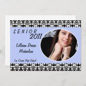 5x7 bleu clair Damas photo Faire-part principal (Devant / Derrière)