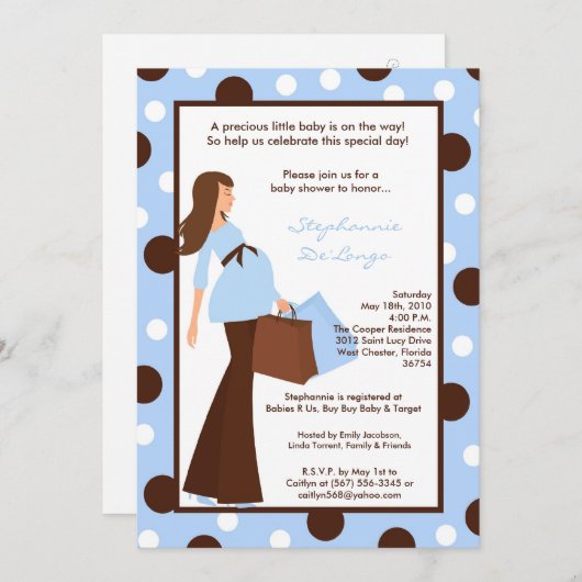 5x7 Blue Boy Modern Mod Maman Invitation Baby show (Devant / Derrière)