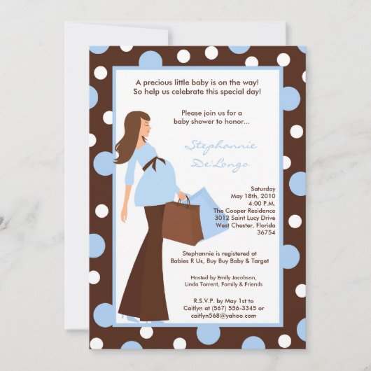 5x7 Blue Boy Modern Mod Maman Invitation Baby show (Devant)