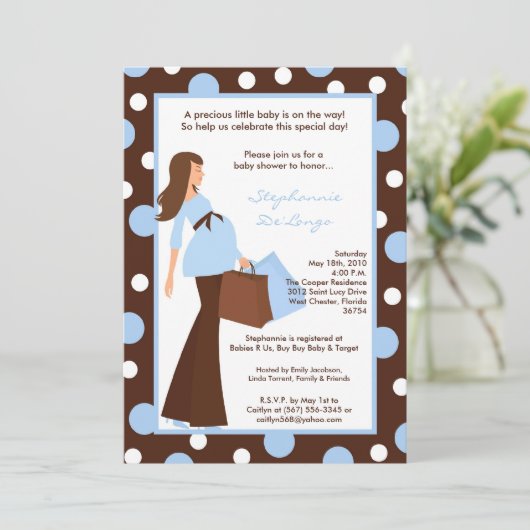 5x7 Blue Boy Modern Mod Maman Invitation Baby show (Debout devant)