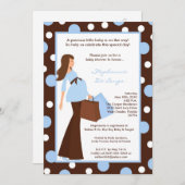 5x7 Blue Boy Modern Mod Maman Invitation Baby show (Devant / Derrière)