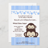 5x7 Blue Boy Pop Monkey Verjaardagsuitnodiging Kaart (Voorkant / Achterkant)