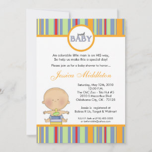 5x7 Blue Caucasian Baby Boy Baby shower Invitation