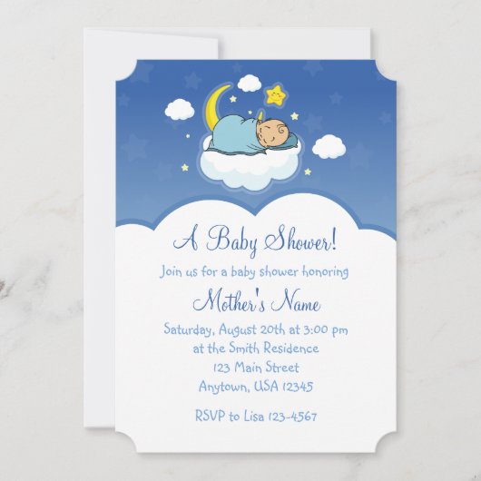 5x7 Blue Cloud Baby Boy Baby Shower Invitations (Devant)