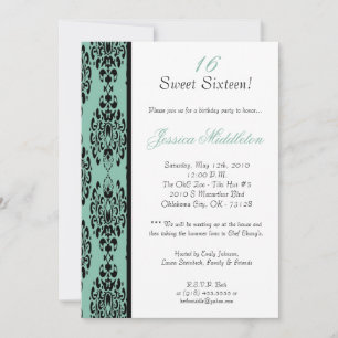 5x7 Blue Damask Invitation de fête d'anniversaire