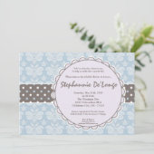 5x7 Blue Damask Lace Bridal Douche Invitation (Debout devant)