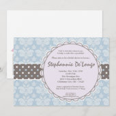 5x7 Blue Damask Lace Bridal Douche Invitation (Devant / Derrière)