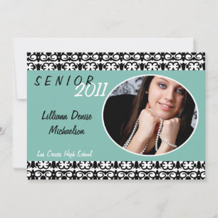 5x7 Blue Damask Photo Senior Aankondiging