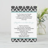 5x7 Blue Damask Quinceanera Invitation (Debout devant)