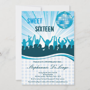 5x7 Blue Dance Party 16e anniversaire Invitation