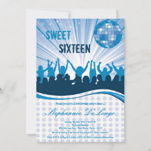 5x7 Blue Dance Party 16e anniversaire Invitation