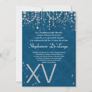 5x7 Blue Diamond Quinceanera Invitation Anniversai
