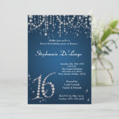 5x7 Blue Diamond Sweet 16 Birthday Invitation Kaart (Staand voorkant)