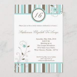 5x7 Blue Flower Sweet 16 Birthday Party Invitation