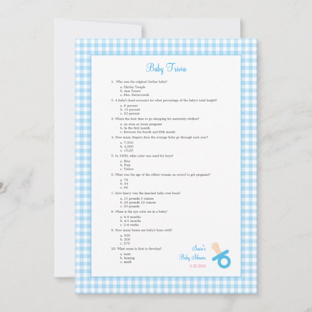 5x7 Blue Gingham Trivia Shower Game (Voorkant)